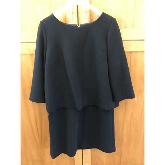 LAFAYETTE 148 New York Women 10 Solid Black Wool Lined Dress Zip Layered Modest - Picture 3 of 10